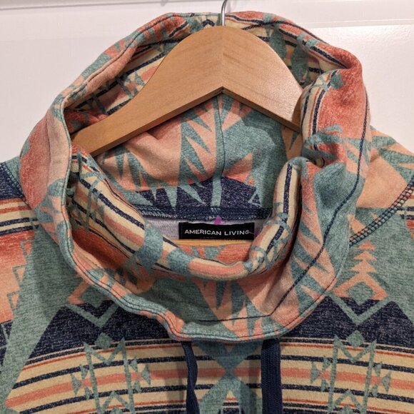 American Living Cowl Neck Aztec Top Womens Medium Lightweight Long Sleeve - Picture 10 of 16
